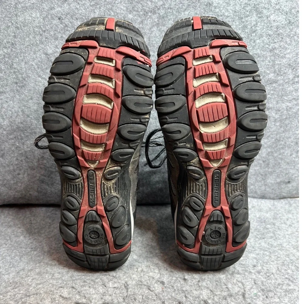 Merrell Mens Hiking Shoes Grey Orange Suede Mesh Low Top Trail Sneakers Size 9.5